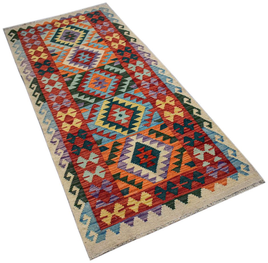 Handmade Afghan Maimana Kilim Hallway Runner | 187 x 82 cm | 6'2" x 2'8" - Najaf Rugs & Textile
