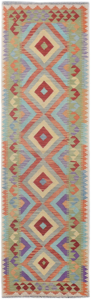 Handmade Afghan Maimana Kilim Hallway Runner | 288 x 78 cm | 9'5" x 2'5" - Najaf Rugs & Textile