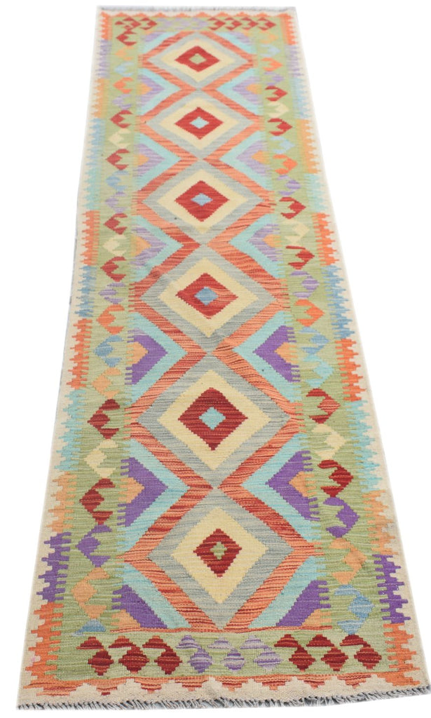 Handmade Afghan Maimana Kilim Hallway Runner | 288 x 78 cm | 9'5" x 2'5" - Najaf Rugs & Textile