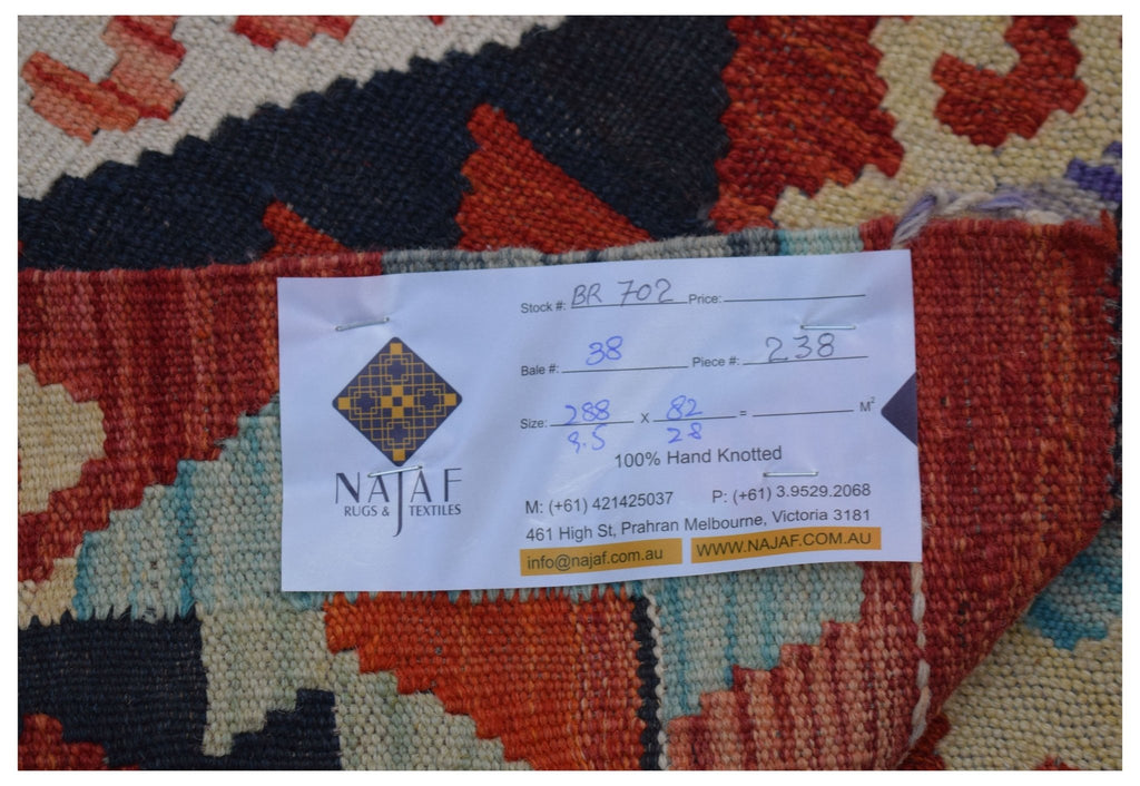 Handmade Afghan Maimana Kilim Hallway Runner | 288 x 82 cm | 9'5" x 2'8" - Najaf Rugs & Textile