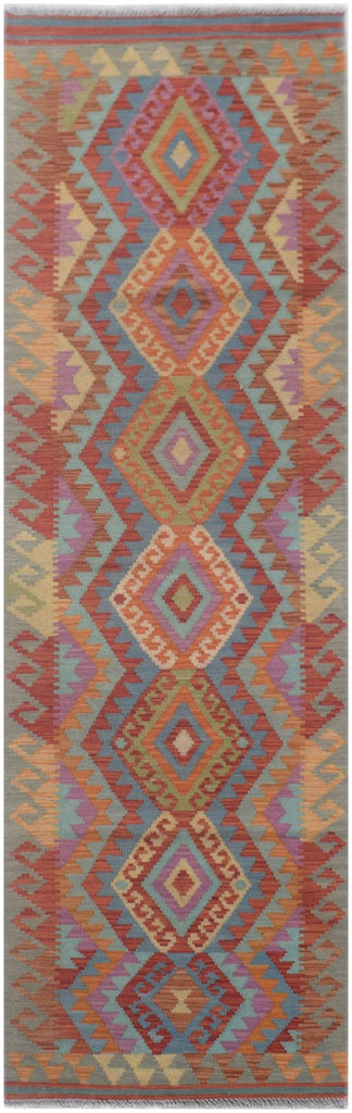 Handmade Afghan Maimana Kilim Hallway Runner | 294 x 76 cm | 9'8" x 2'6" - Najaf Rugs & Textile