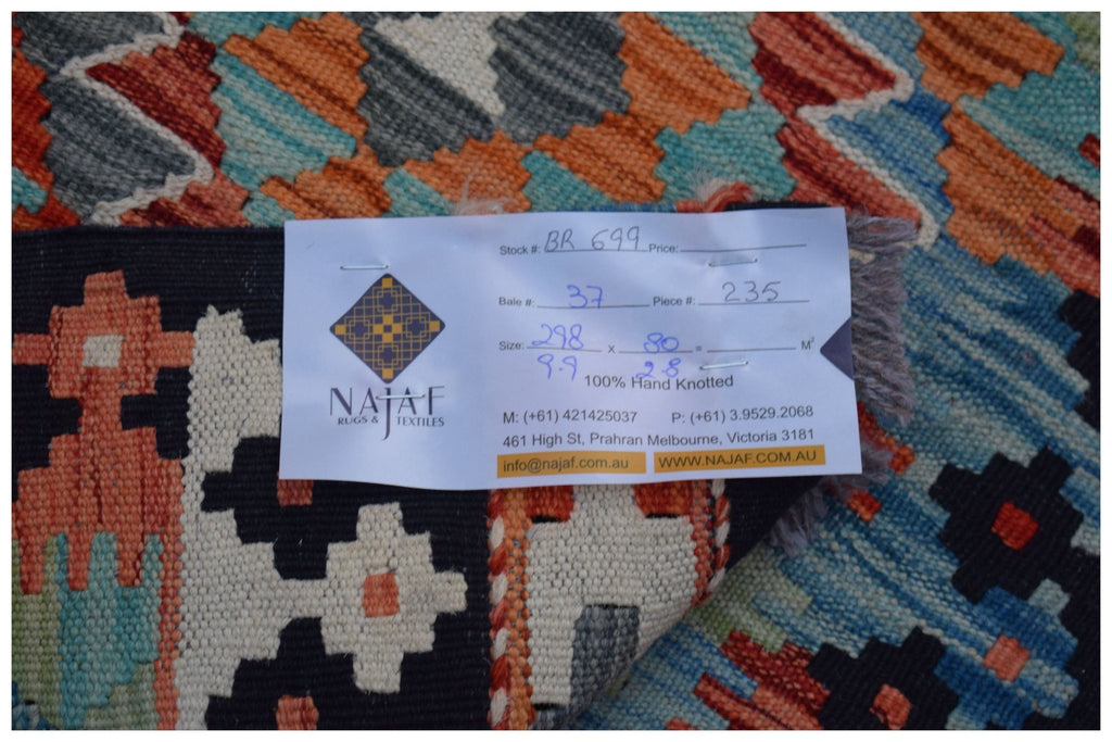 Handmade Afghan Maimana Kilim Hallway Runner | 298 x 80 cm | 9'9" x 2'8" - Najaf Rugs & Textile