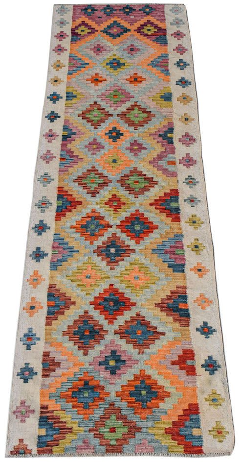 Handmade Afghan Maimana Kilim Hallway Runner | 330 x 81 cm | 10'10" x 2'8" - Najaf Rugs & Textile