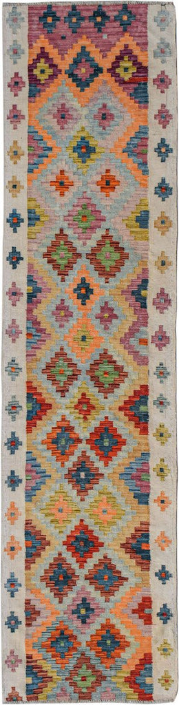 Handmade Afghan Maimana Kilim Hallway Runner | 330 x 81 cm | 10'10" x 2'8" - Najaf Rugs & Textile