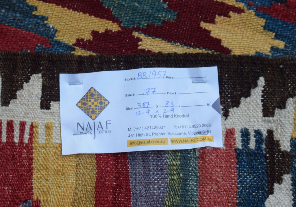 Handmade Afghan Maimana Kilim Hallway Runner | 387 x 83 cm | 12'9" x 2'9" - Najaf Rugs & Textile