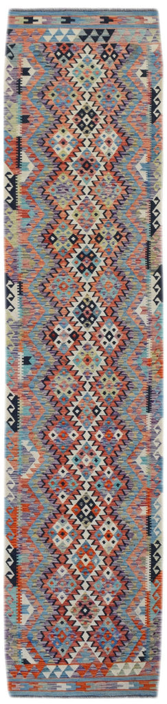 Handmade Afghan Maimana Kilim Hallway Runner | 387 x 87 cm | 12'8" x 2'10" - Najaf Rugs & Textile