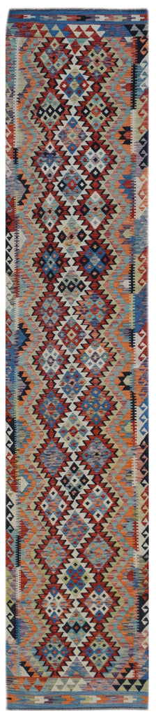 Handmade Afghan Maimana Kilim Hallway Runner | 392 x 81 cm | 12'10" x 2'8" - Najaf Rugs & Textile