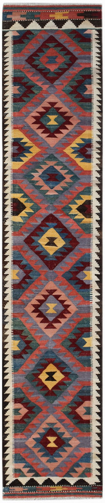 Handmade Afghan Maimana Kilim Hallway Runner | 395 x 80 cm | 13' x 2'8" - Najaf Rugs & Textile