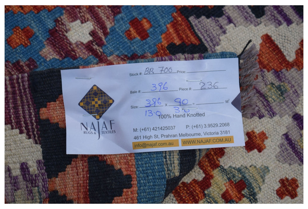 Handmade Afghan Maimana Kilim Hallway Runner | 396 x 90 cm | 13' x 3' - Najaf Rugs & Textile