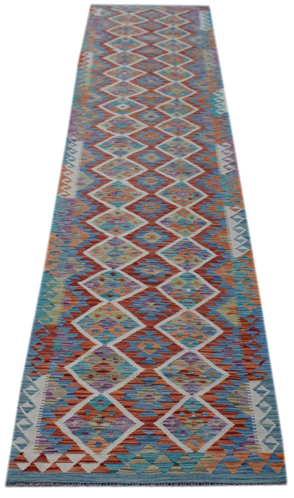 Handmade Afghan Maimana Kilim Hallway Runner | 416 x 83 cm | 13'8" x 2'9" - Najaf Rugs & Textile