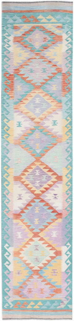 Handmade Afghan Maimana Kilim Hallway Runner | 434 x 96 cm | 14'3" x 3'2" - Najaf Rugs & Textile