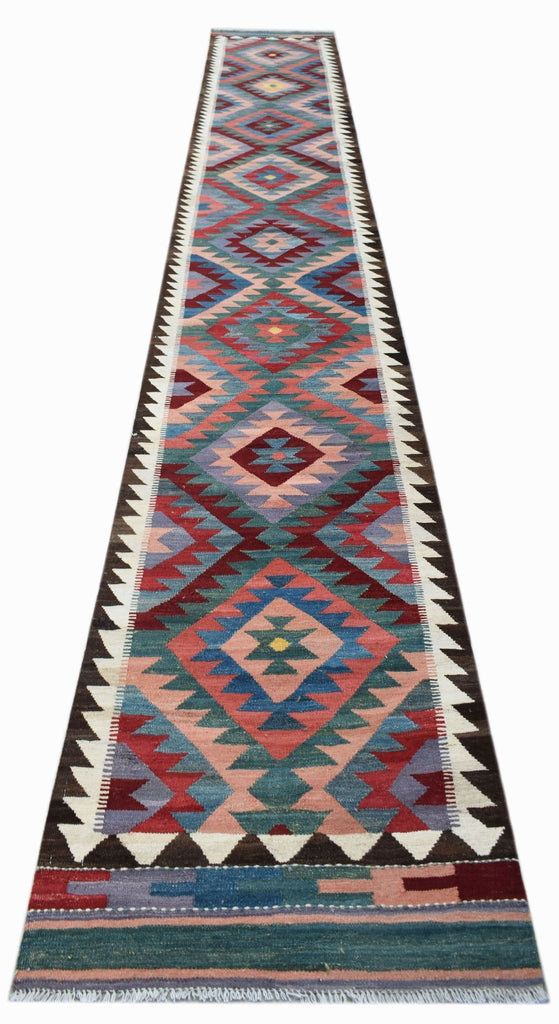 Handmade Afghan Maimana Kilim Hallway Runner | 486 x 81 cm | 16' x 2'8" - Najaf Rugs & Textile