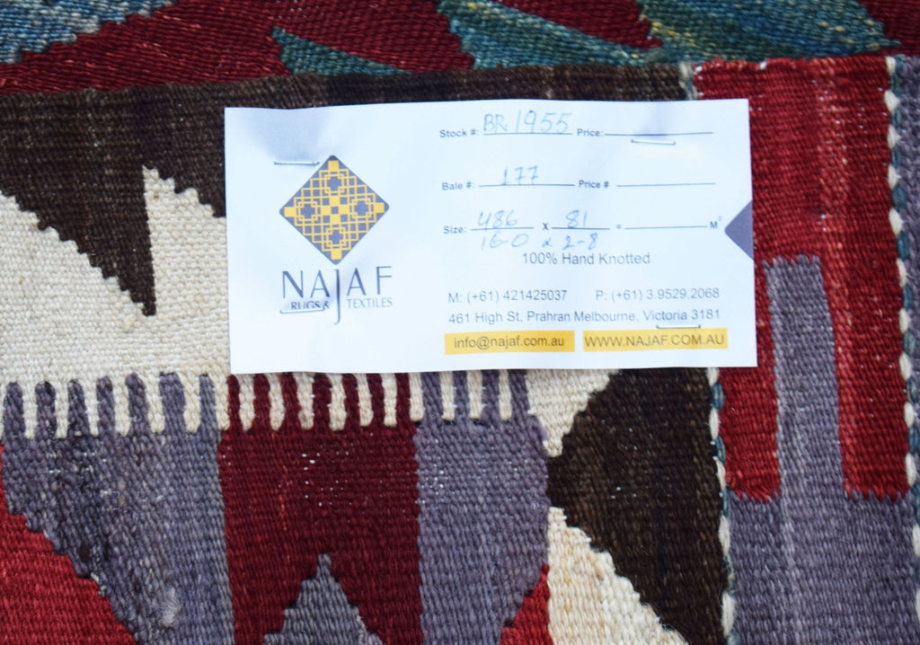 Handmade Afghan Maimana Kilim Hallway Runner | 486 x 81 cm | 16' x 2'8" - Najaf Rugs & Textile