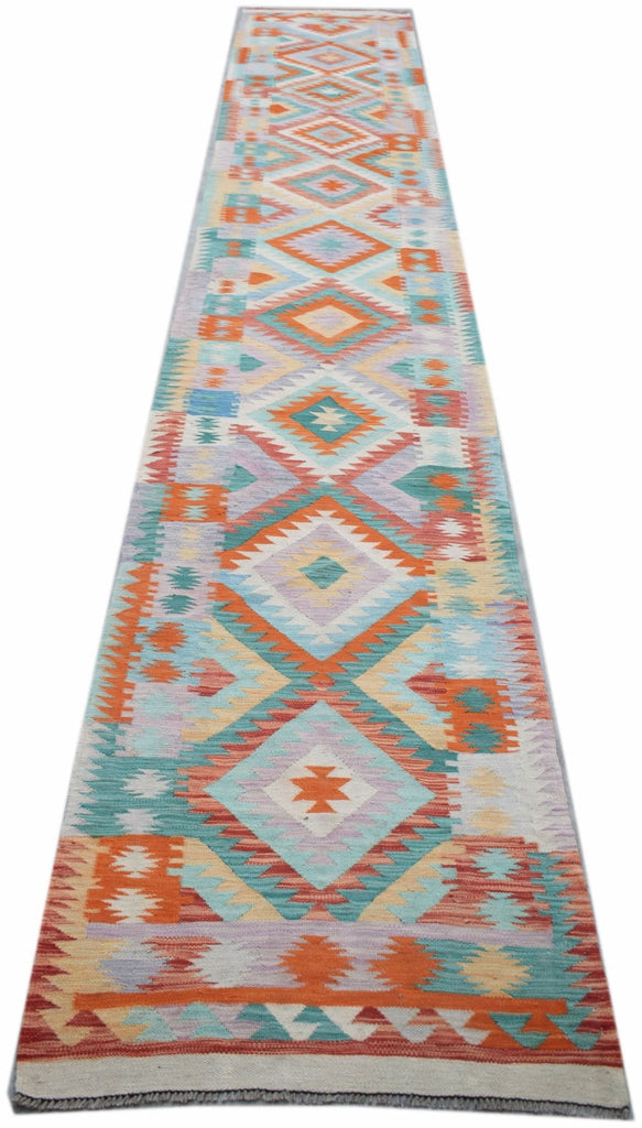 Handmade Afghan Maimana Kilim Hallway Runner | 488 x 79 cm | 16' x 2'7" - Najaf Rugs & Textile
