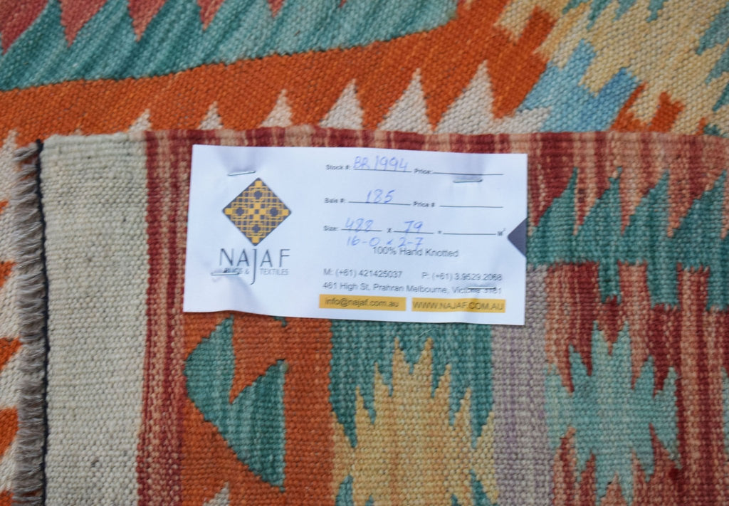 Handmade Afghan Maimana Kilim Hallway Runner | 488 x 79 cm | 16' x 2'7" - Najaf Rugs & Textile