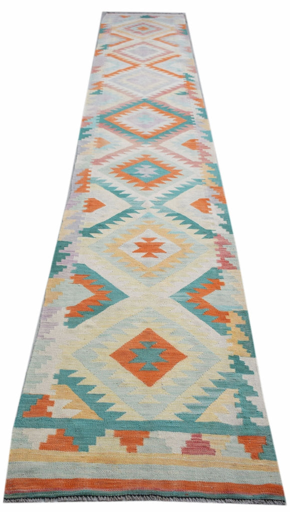 Handmade Afghan Maimana Kilim Hallway Runner | 492 x 77 cm | 16'2" x 2'6" - Najaf Rugs & Textile