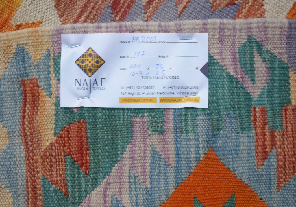 Handmade Afghan Maimana Kilim Hallway Runner | 494 x 75 cm | 16'3" x 2'5" - Najaf Rugs & Textile