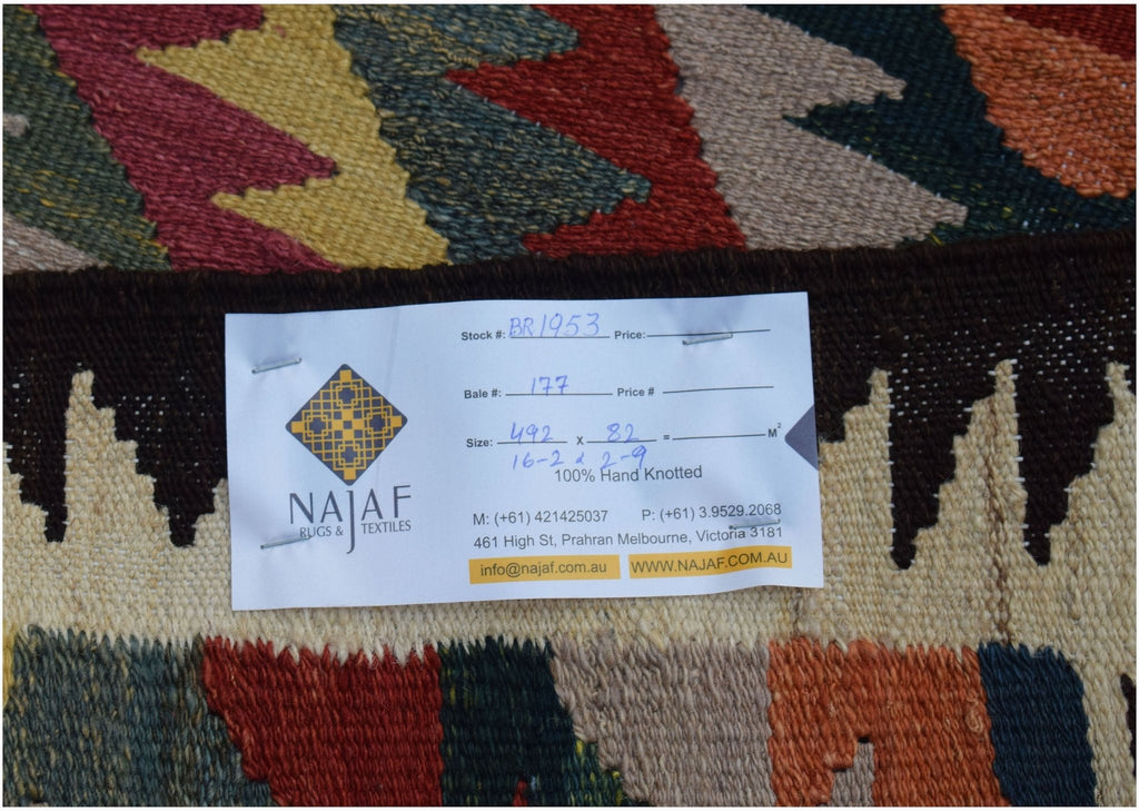 Handmade Afghan Maimana Kilim Hallway Runner | 494 x 82 cm | 16'2" x 2'9" - Najaf Rugs & Textile