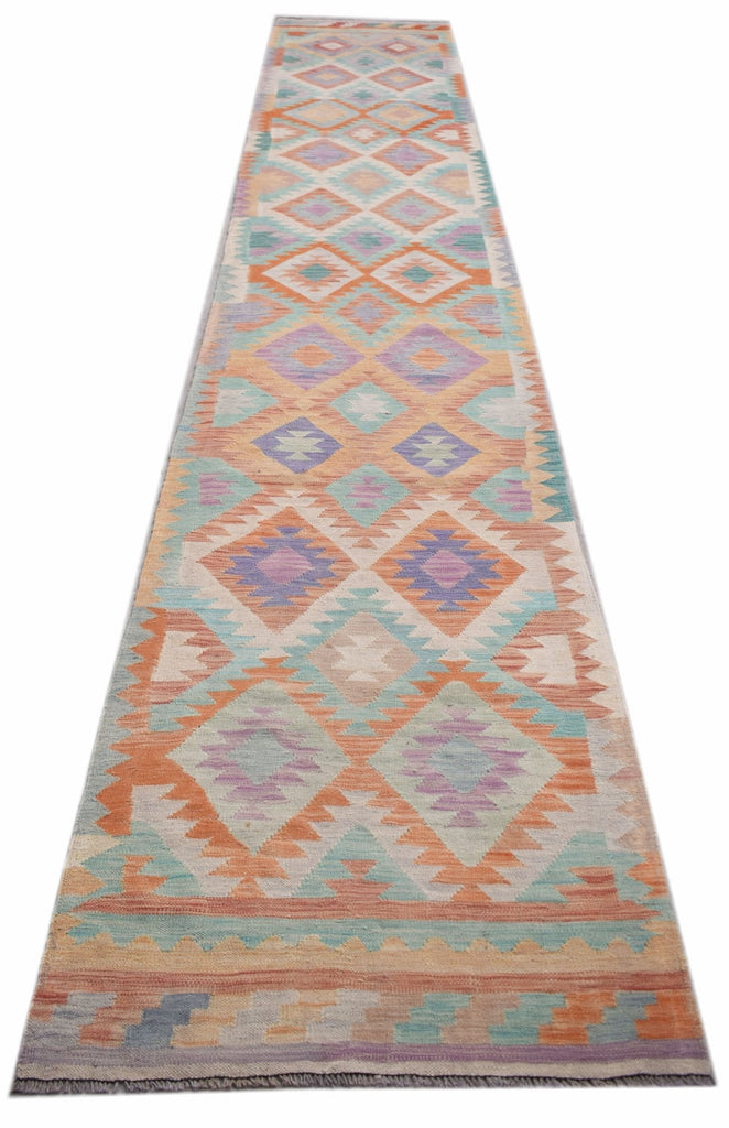 Handmade Afghan Maimana Kilim Hallway Runner | 494 x 87 cm | 11'5" x 2'10" - Najaf Rugs & Textile