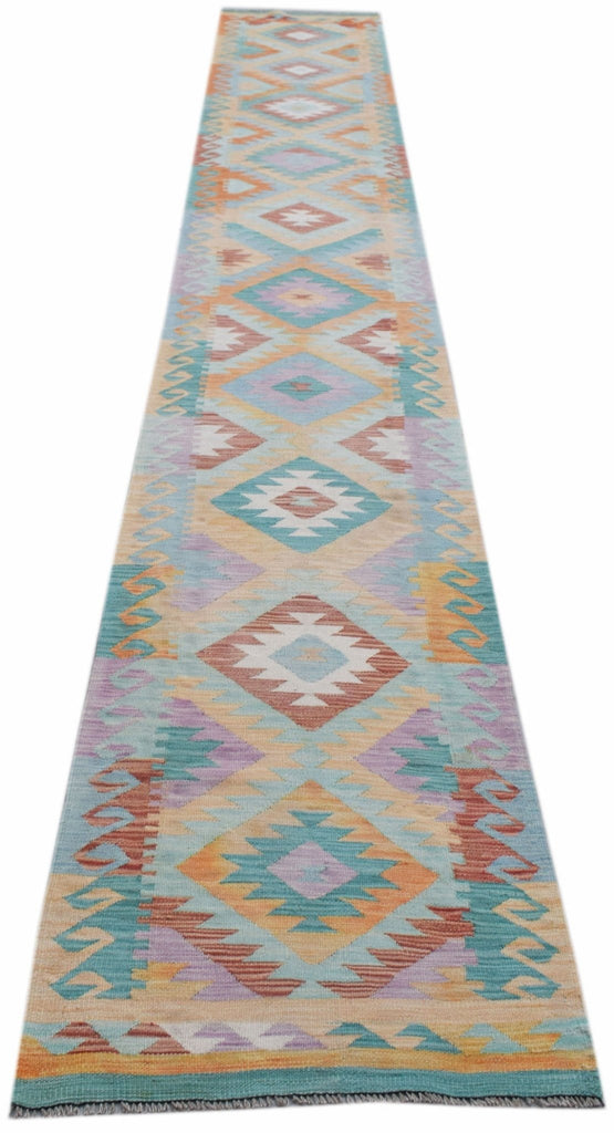 Handmade Afghan Maimana Kilim Hallway Runner | 498 x 73 cm | 16'4" x 2'5" - Najaf Rugs & Textile