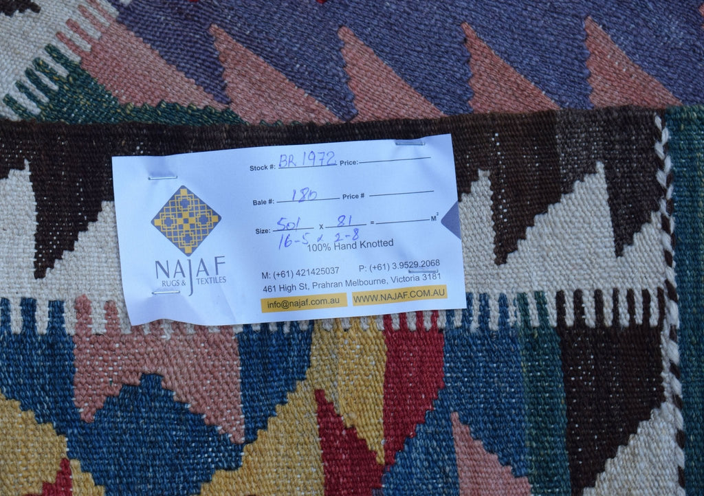 Handmade Afghan Maimana Kilim Hallway Runner | 501 x 81 cm | 16'5" x 2'8" - Najaf Rugs & Textile