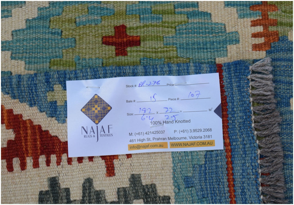 Handmade Afghan Maimana Killim Hallway Runner | 192 x 72 cm | 6'4" x 2'5" - Najaf Rugs & Textile
