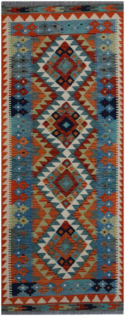 Handmade Afghan Maimana Killim Hallway Runner | 193 x 76 cm | 6'4" x 2'6" - Najaf Rugs & Textile