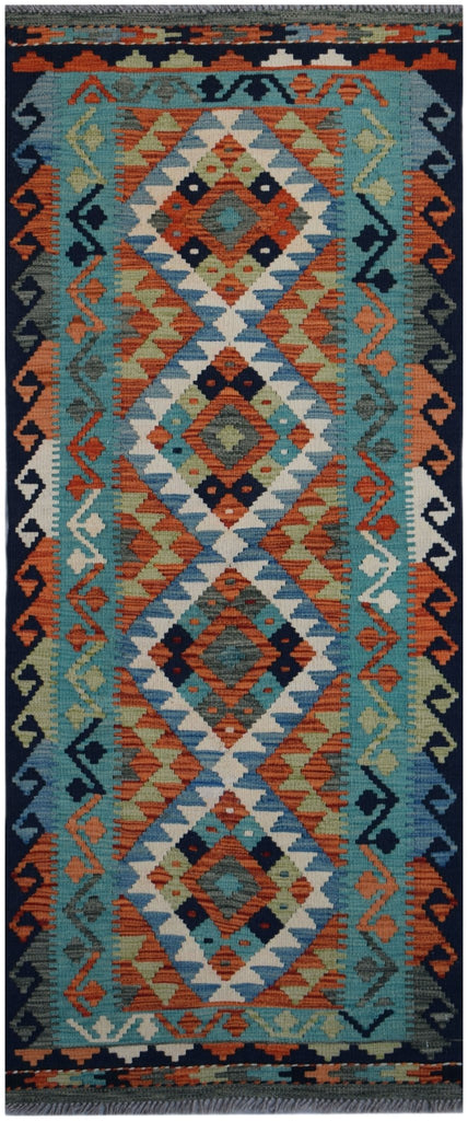 Handmade Afghan Maimana Killim Hallway Runner | 193 x 78 cm | 6'4" x 2'7" - Najaf Rugs & Textile