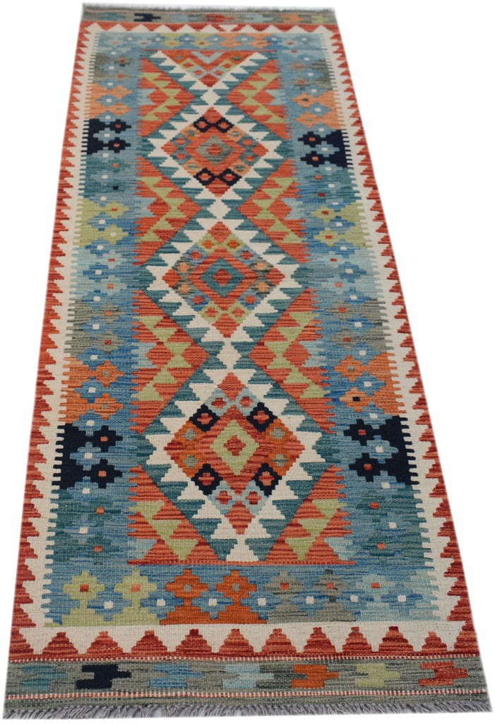 Handmade Afghan Maimana Killim Hallway Runner | 194 x 70 cm | 6'5" x 2'4" - Najaf Rugs & Textile