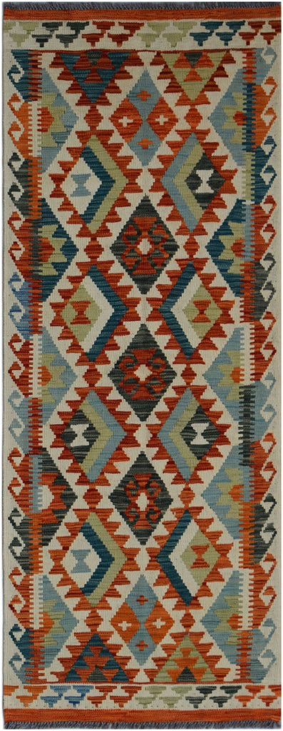 Handmade Afghan Maimana Killim Hallway Runner | 194 x 70 cm | 6'6" x 2'7" - Najaf Rugs & Textile