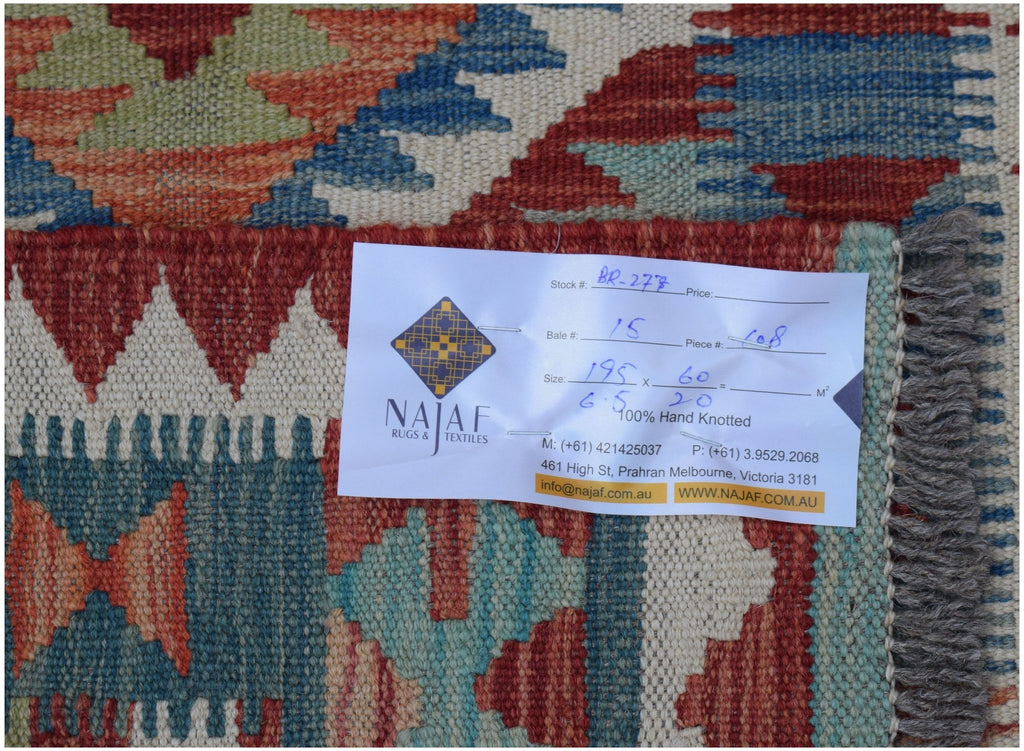 Handmade Afghan Maimana Killim Hallway Runner | 195 x 60 cm | 6'5" x 2' - Najaf Rugs & Textile