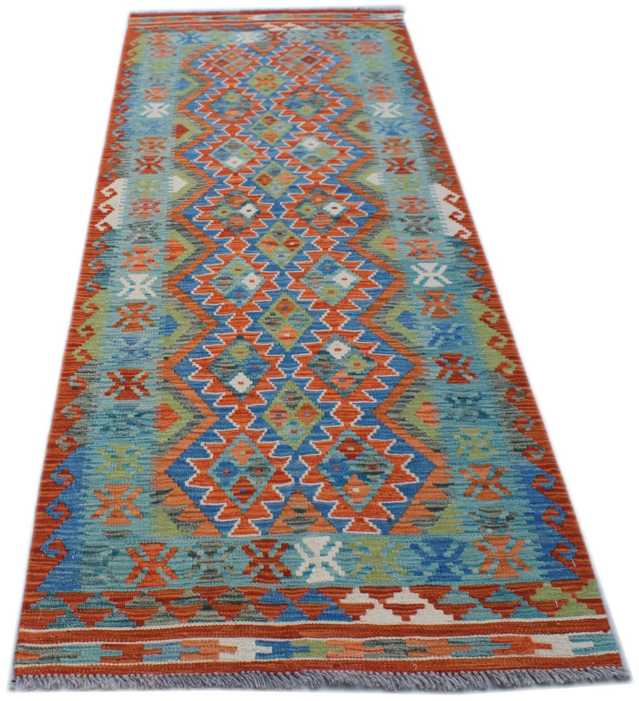 Handmade Afghan Maimana Killim Hallway Runner | 196 x 83 cm | 6'6" x 2'9" - Najaf Rugs & Textile