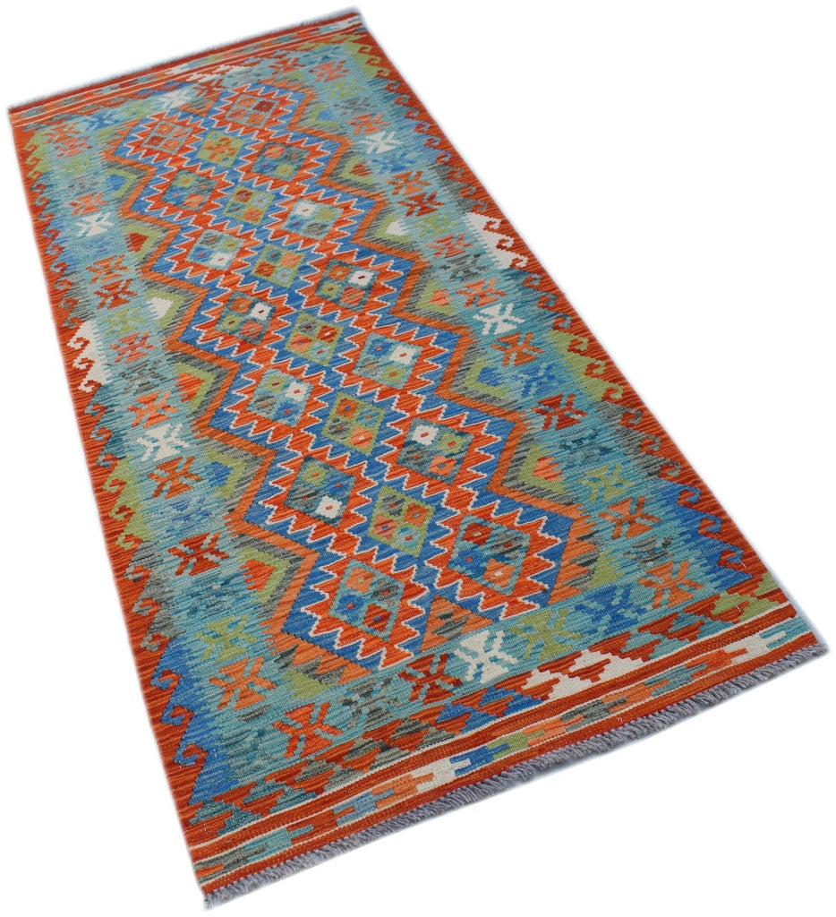 Handmade Afghan Maimana Killim Hallway Runner | 196 x 83 cm | 6'6" x 2'9" - Najaf Rugs & Textile