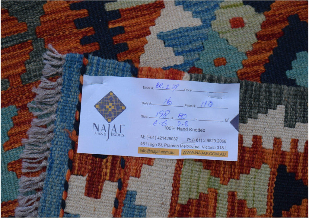 Handmade Afghan Maimana Killim Hallway Runner | 198 x 80 cm | 6'6" x 2'8" - Najaf Rugs & Textile