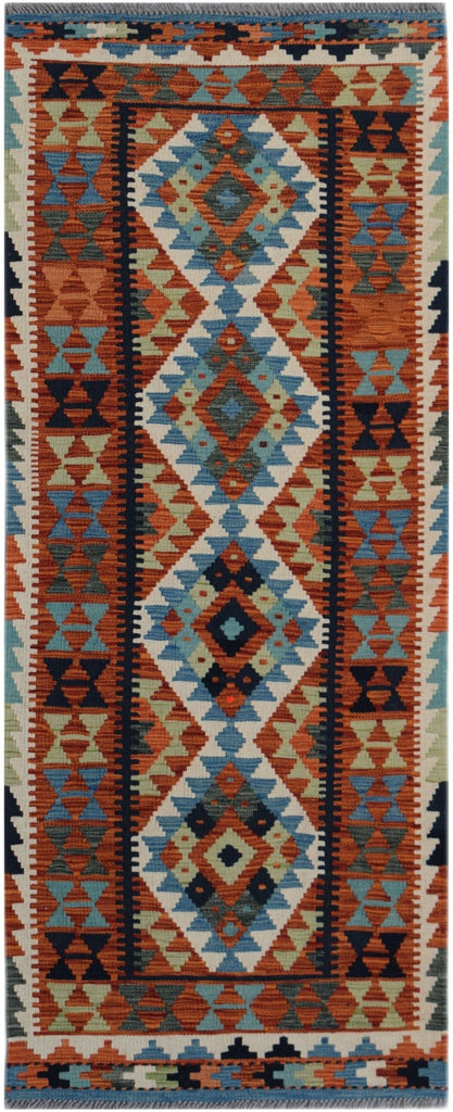 Handmade Afghan Maimana Killim Hallway Runner | 198 x 80 cm | 6'6" x 2'8" - Najaf Rugs & Textile