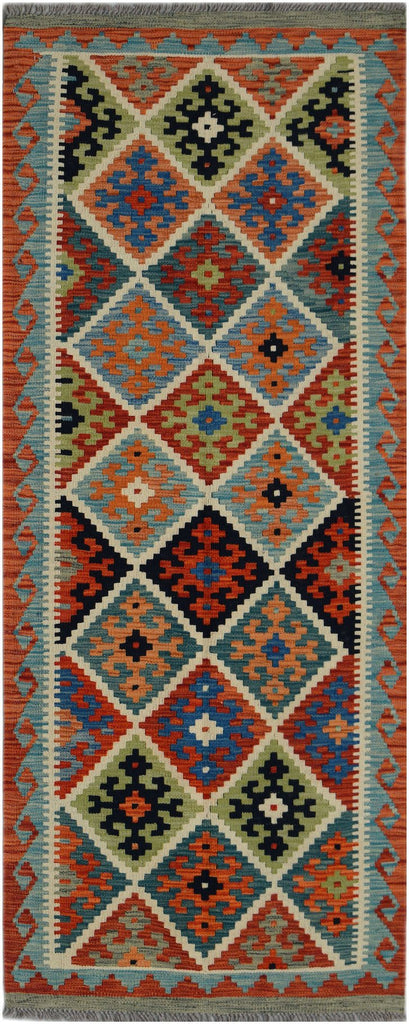 Handmade Afghan Maimana Killim Hallway Runner | 198 x 81 cm | 9'9" x 2'8" - Najaf Rugs & Textile