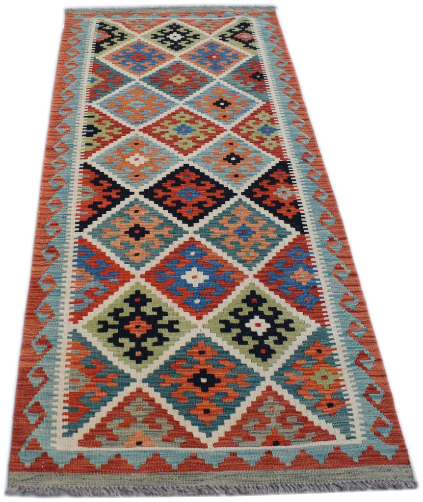 Handmade Afghan Maimana Killim Hallway Runner | 198 x 81 cm | 9'9" x 2'8" - Najaf Rugs & Textile