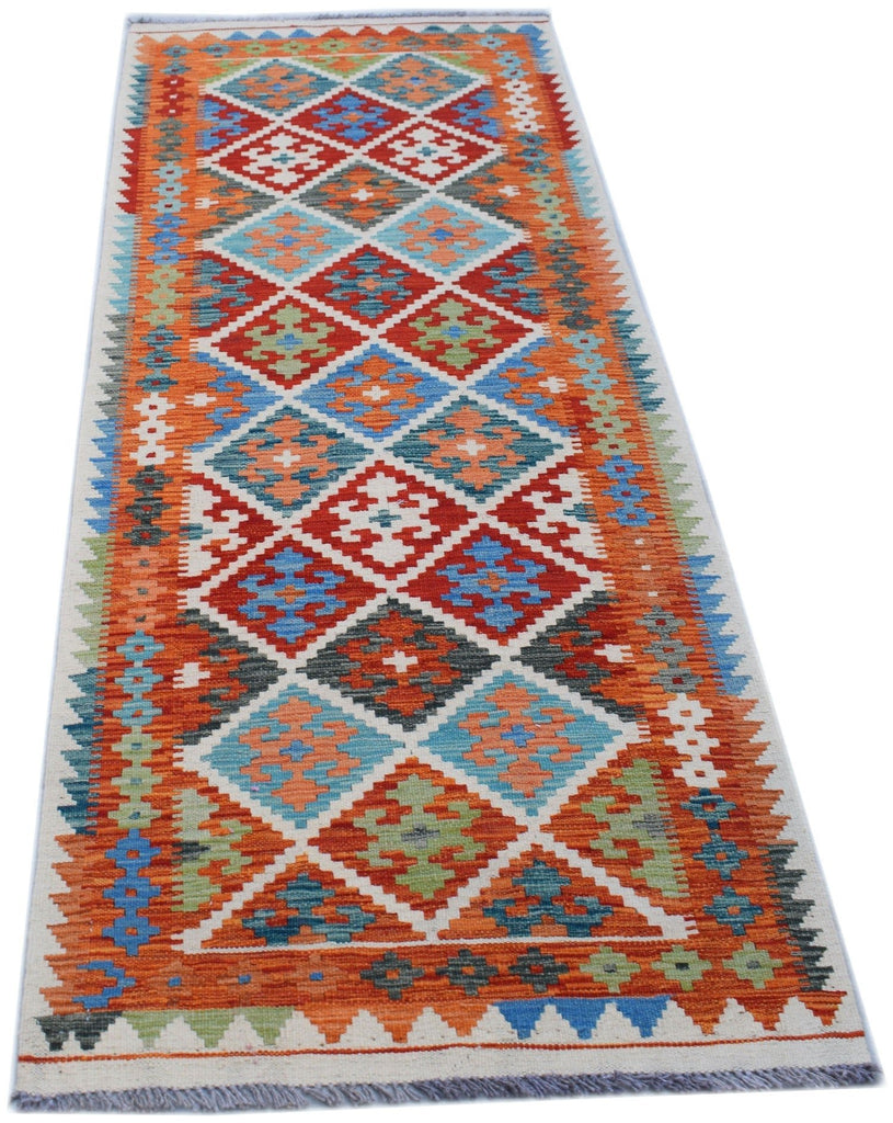 Handmade Afghan Maimana Killim Hallway Runner | 202 x 77 cm | 6'8" x 2'7" - Najaf Rugs & Textile