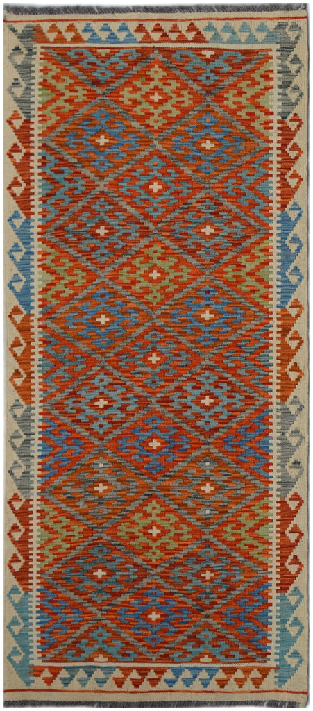 Handmade Afghan Maimana Killim Hallway Runner | 202 x 85 cm | 6'8" x 2'10" - Najaf Rugs & Textile