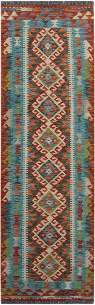 Handmade Afghan Maimana Killim Hallway Runner | 204 x 65 cm | 6'8" x 2'1" - Najaf Rugs & Textile