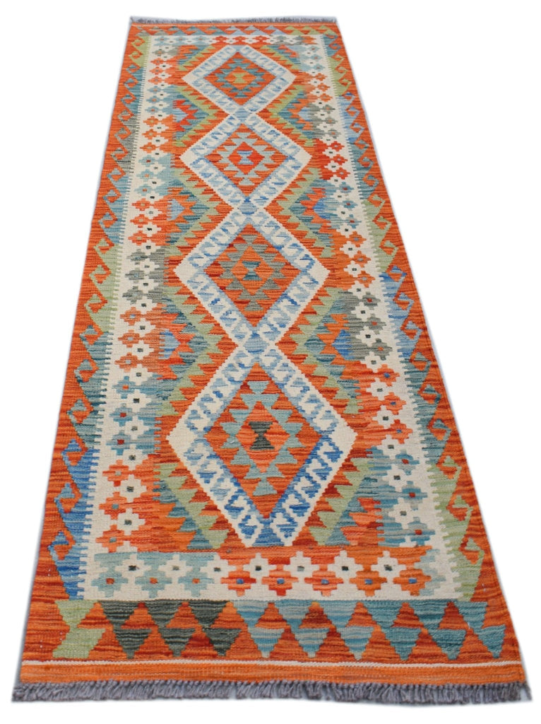 Handmade Afghan Maimana Killim Hallway Runner | 209 x 73 cm | 6'10" x 2'5" - Najaf Rugs & Textile