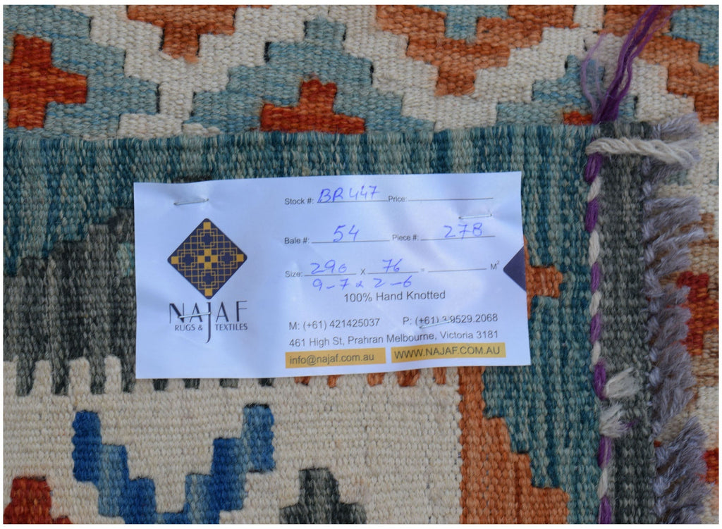 Handmade Afghan Maimana Killim Hallway Runner | 290 x 76 cm | 9'7" x 2'6" - Najaf Rugs & Textile