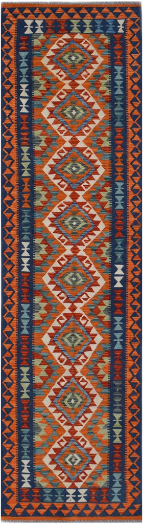 Handmade Afghan Maimana Killim Hallway Runner | 307 x 78 cm | 10'1" x 2'7" - Najaf Rugs & Textile