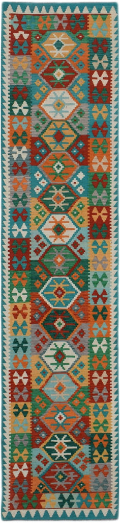 Handmade Afghan Maimana Killim Hallway Runner | 389 x 82 cm | 12'9" x 2'9" - Najaf Rugs & Textile
