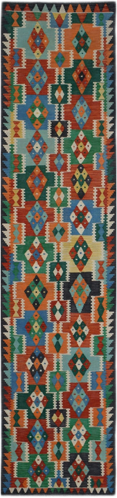 Handmade Afghan Maimana Killim Hallway Runner | 393 x 82 cm | 12'11" x 2' - Najaf Rugs & Textile