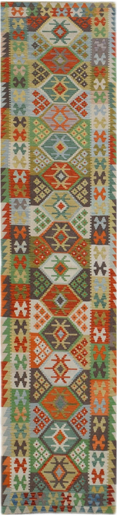 Handmade Afghan Maimana Killim Hallway Runner | 400 x 83 cm | 13'1" x 2'9" - Najaf Rugs & Textile