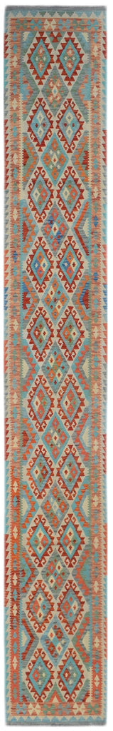 Handmade Afghan Maimana Killim Hallway Runner | 490 x 77 cm | 16'2" x 2'7" - Najaf Rugs & Textile