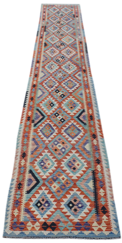 Handmade Afghan Maimana Killim Hallway Runner | 490 x 79 cm | 16'1" x 2'7" - Najaf Rugs & Textile