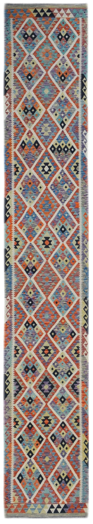 Handmade Afghan Maimana Killim Hallway Runner | 498 x 85 cm | 16'4" x 2'9" - Najaf Rugs & Textile