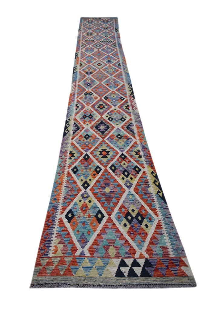 Handmade Afghan Maimana Killim Hallway Runner | 498 x 85 cm | 16'4" x 2'9" - Najaf Rugs & Textile